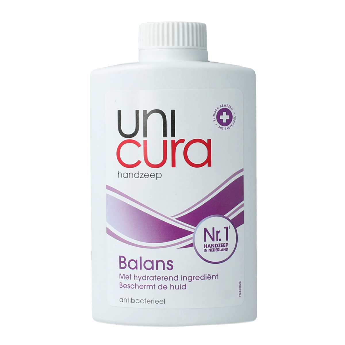 Unicura Handzeep balance refill bottle, 250ml, for hand care, with a white and blue label showing the brand and product details.