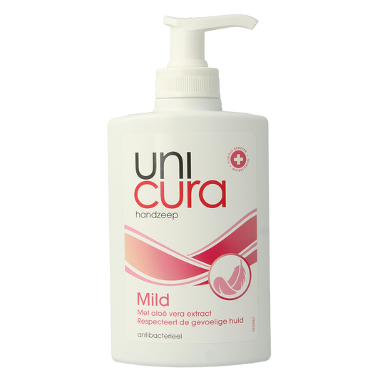 Unicura Handzeep mild hand soap in 250ml bottle, gentle hand care product for soft, clean hands.