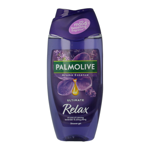 Palmolive Sunset Relax shower gel bottle, 250ml, for soothing bath and body care.