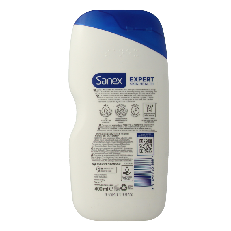 Sanex Shower Expert skin health protector, 400ml bottle, gentle cleanser for healthy skin during showering.