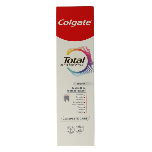 Colgate Total Complete Care toothpaste in 75ml tube, featuring the brand's signature packaging and design.