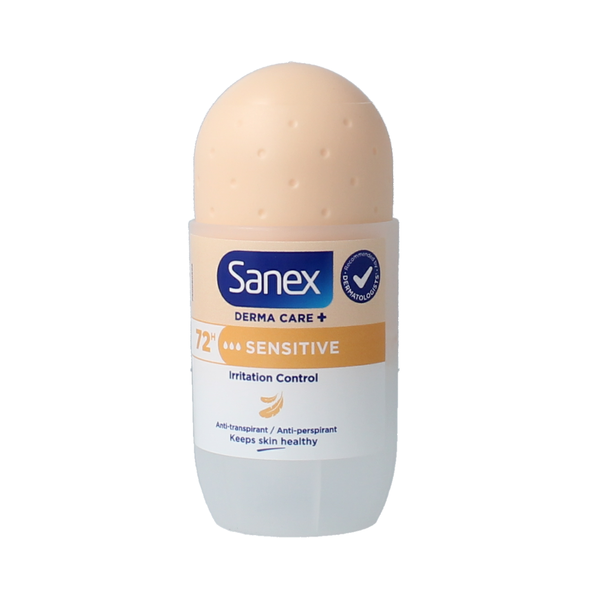 Sanex Dermo Sensitive deodorant roller in 53ml bottle, featuring smooth application and gentle formula for sensitive skin.
