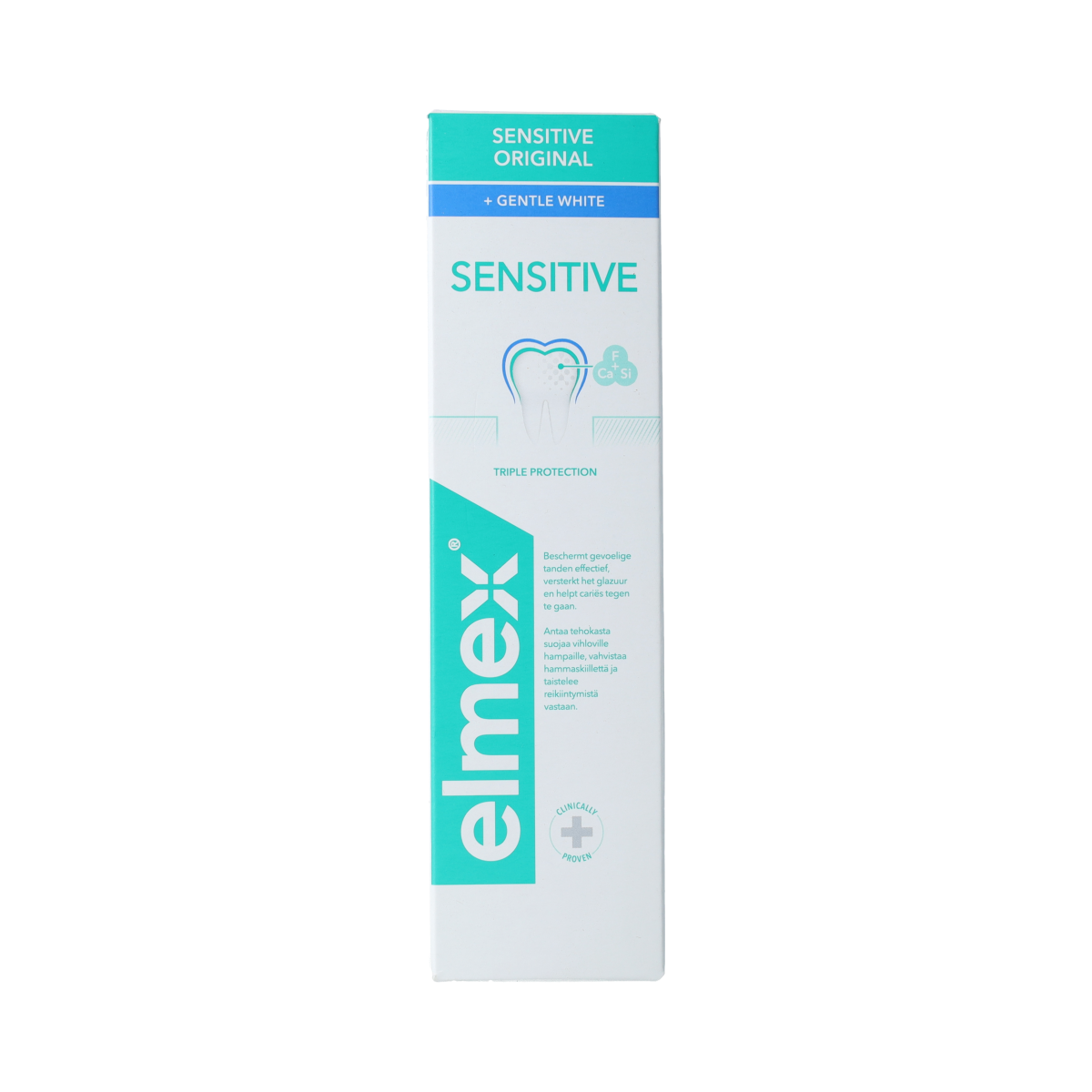 Elmex Sensitive Gentle White toothpaste in a 75ml tube, designed for sensitive teeth and gentle whitening.