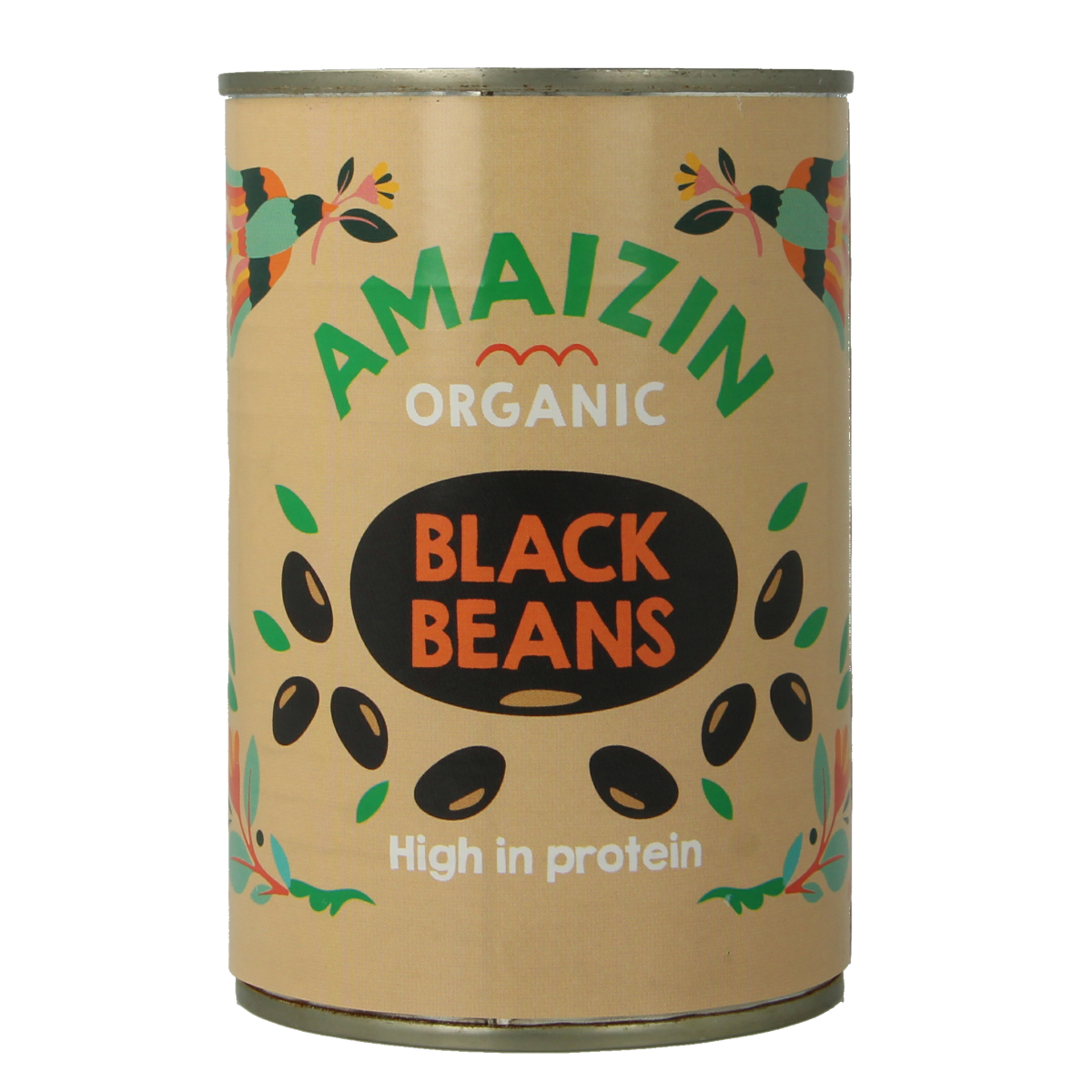 Organic Amaizin black beans in a 400g package, fresh and ready for cooking, from the Amaizin brand.