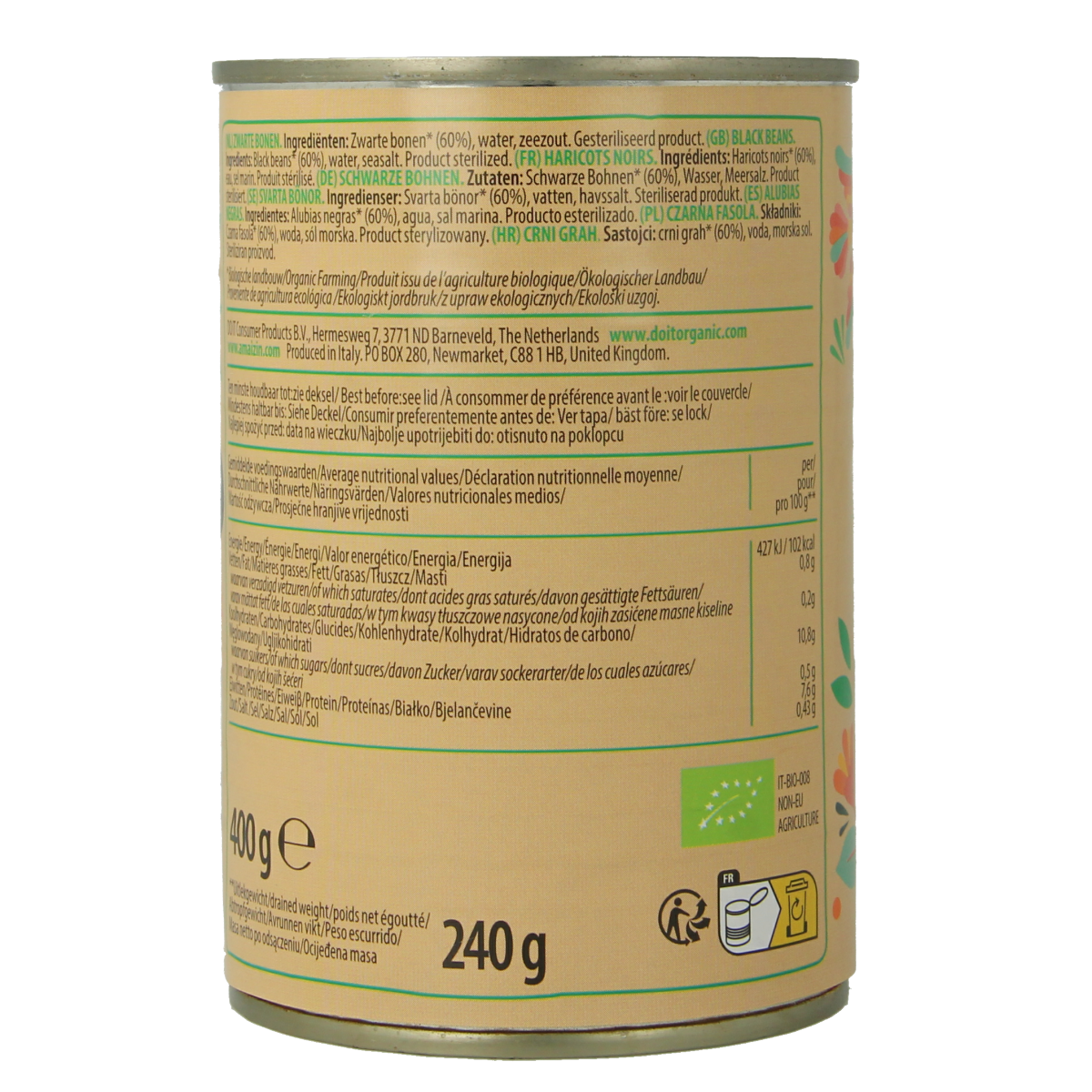 Organic Amaizin black beans in a 400g package, showcasing fresh black beans in a natural, healthy food product.