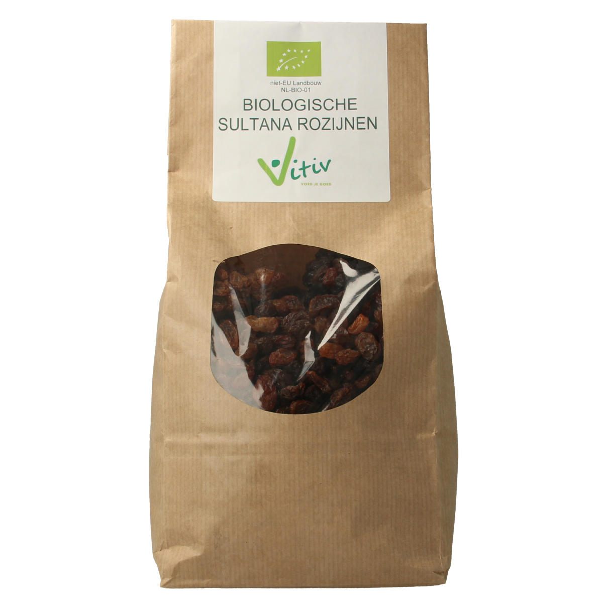 Vitiv Sultana rozijnen bio in 1kg package, dried organic grapes, ideal for snacking and baking.