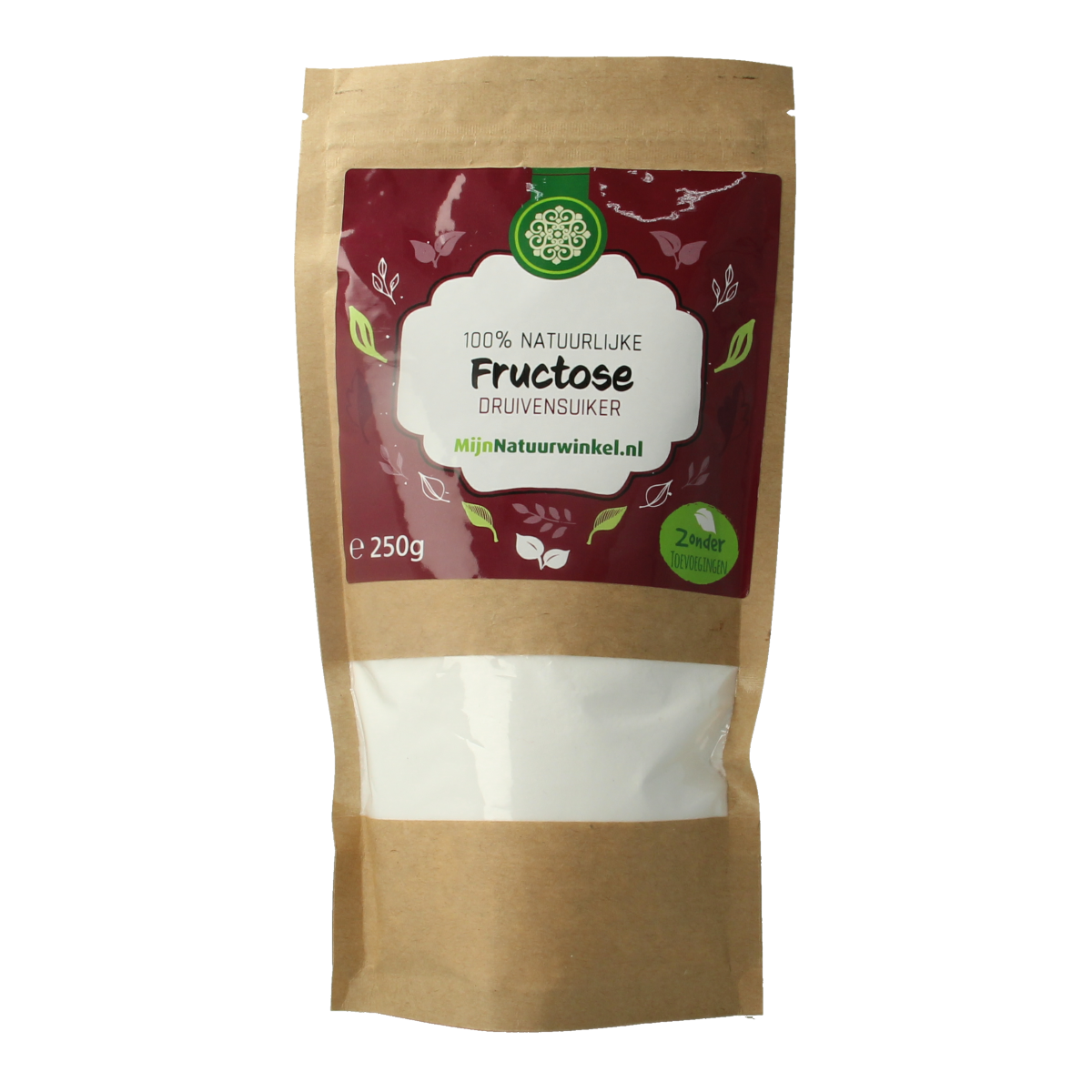 MijnNatuurwinkel fructose druiven suiker in 250g verpakking, natural sweetener from sugars and zoetstoffen product line.