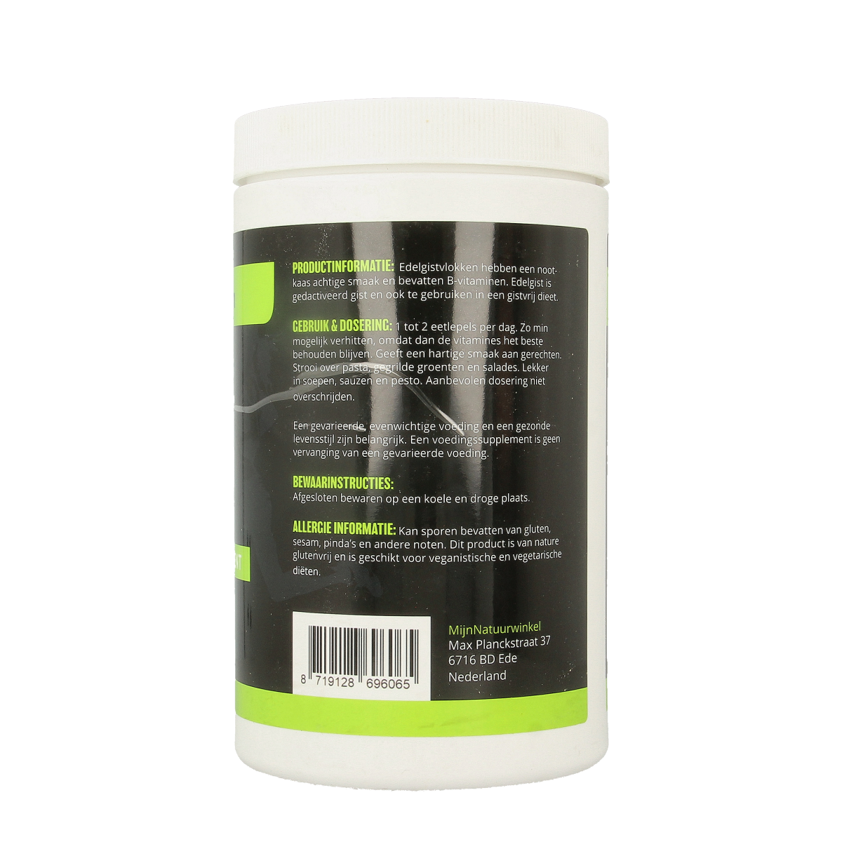 Edelgist vlokken from MijnNatuurwinkel in a 200g package, used in baking and cooking, shown in the product image.
