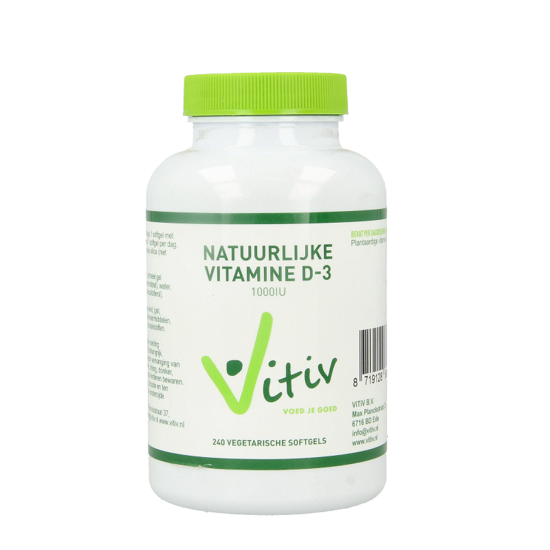Vitiv Vitamine D3 1000IU softgels, vegan vitamin supplement, bottle of 240 softgels for immune support and bone health