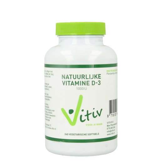Vitiv Vitamine D3 1000IU softgels, vegan vitamin supplement, bottle of 240 softgels for immune support and bone health