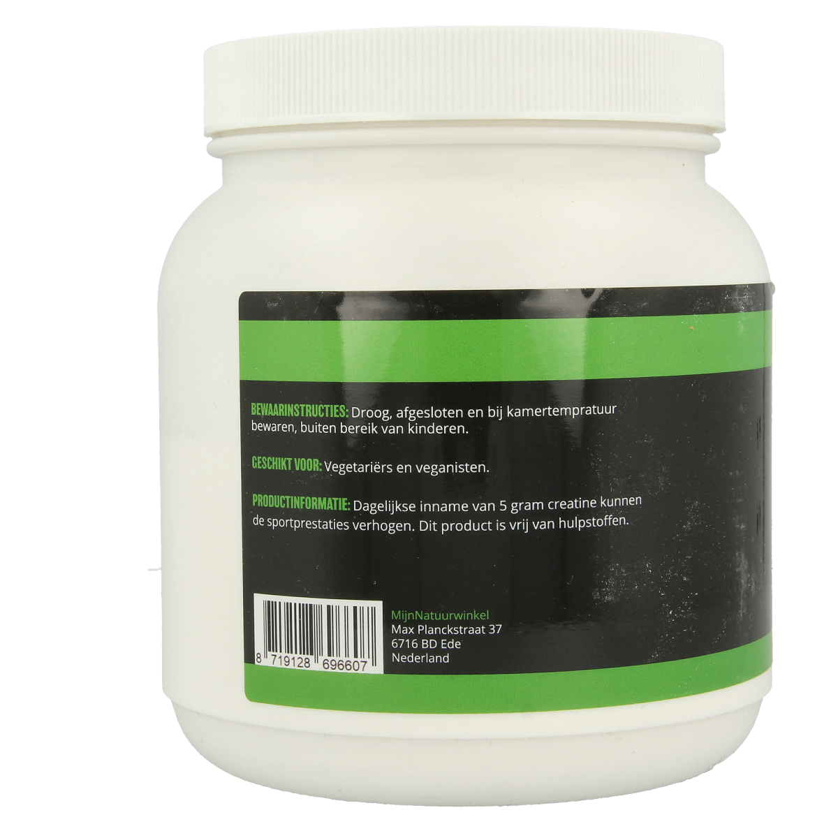 MijnNatuurwinkel Creatine Monohydrate amino acids supplement in 500g package, showing the product label and container.