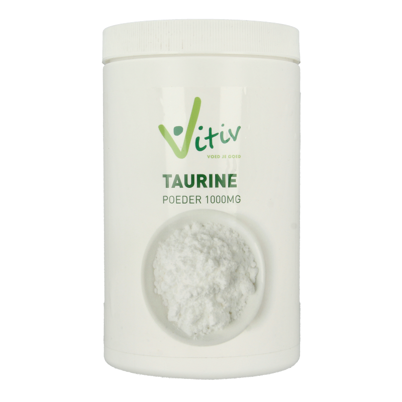 Vitiv Taurine powder in a 500g container, an amino acid supplement with natural white powder appearance.