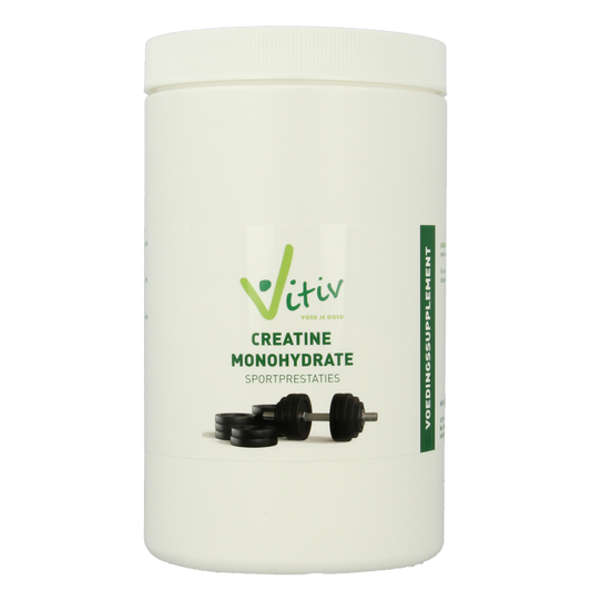 Vitiv Creatine Monohydrate 99.9% powder in a 500g container, suitable for amino acids and muscle support.