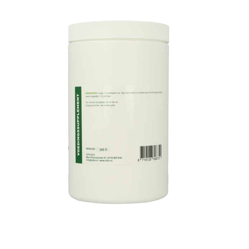 Vitiv Creatine Monohydrate 99.9% amino acid supplement in 500g container, white powder for muscle support and athletic performance.