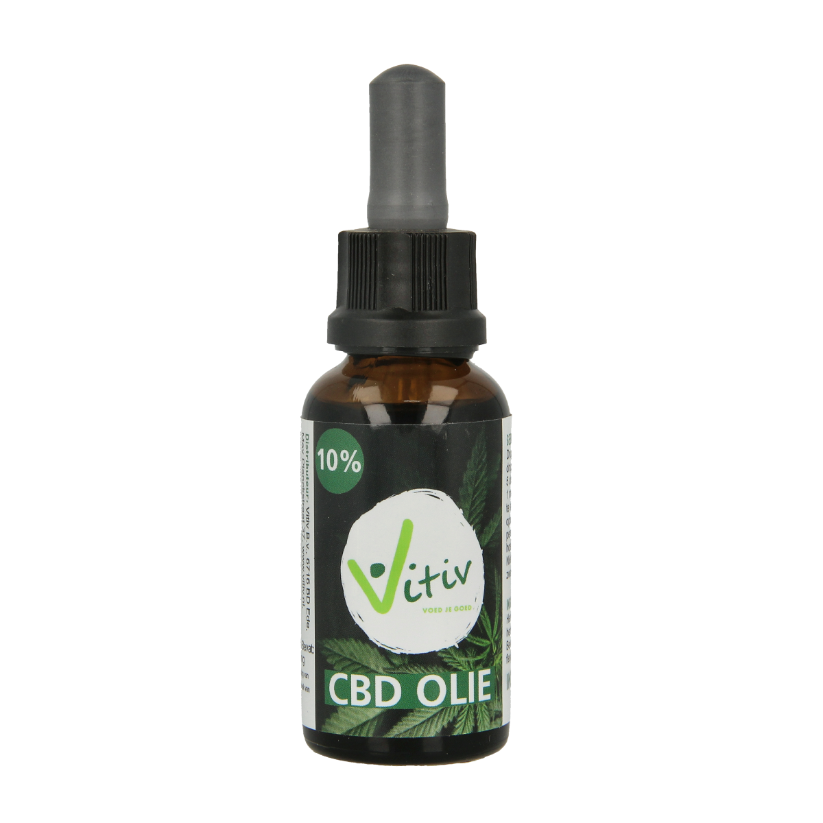 Vitiv CBD olie 10% herbal supplement in 30ml bottle, featuring dark glass container with dropper for easy use.