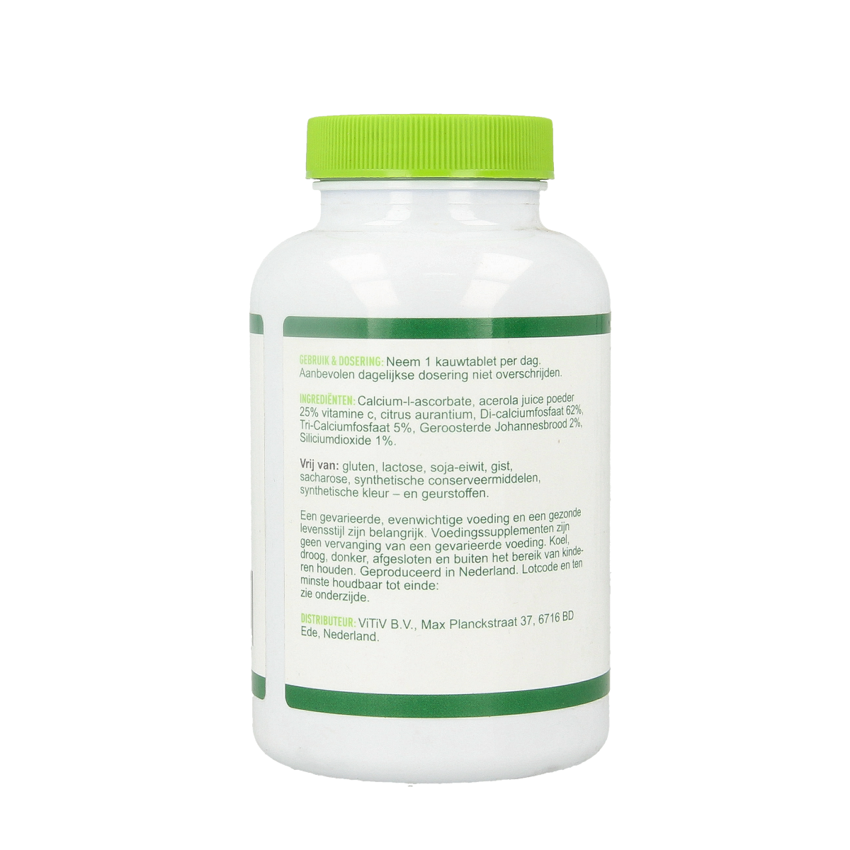 Vitiv Kinder vitamine C zuurvrij 120mg chewable tablets, natural orange flavor, soft and easy to chew for children.