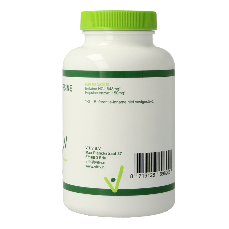 Vitiv Betaine HCL & pepsine amino acid capsules, 100-count, dietary supplement with digestive enzymes and support for stomach health
