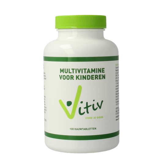 Vitiv multivitamine voor kinderen, 100 kauwtabletten, colorful chewable vitamin supplement for kids, natural and tasty.
