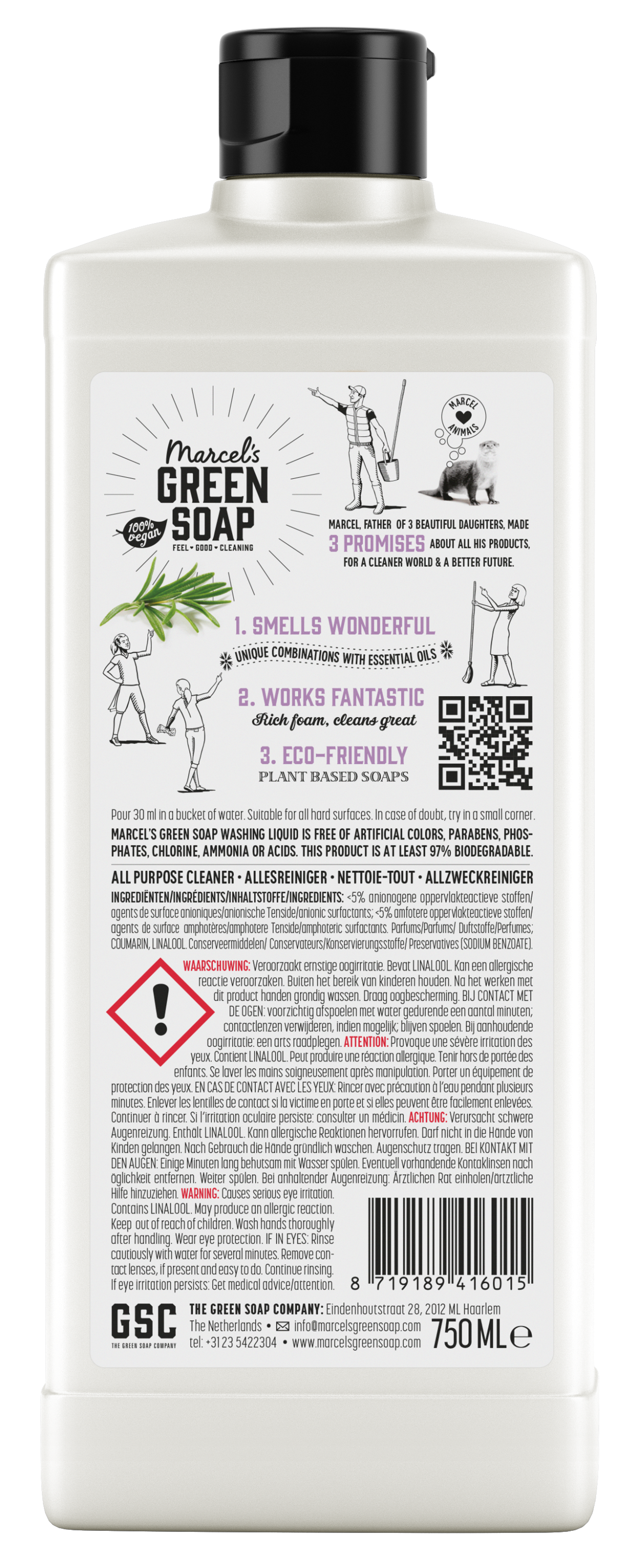 Marcel's Green Soap Allesreiniger lavendel and rozemarijn in 750ml bottle, eco-friendly all-purpose cleaning product.