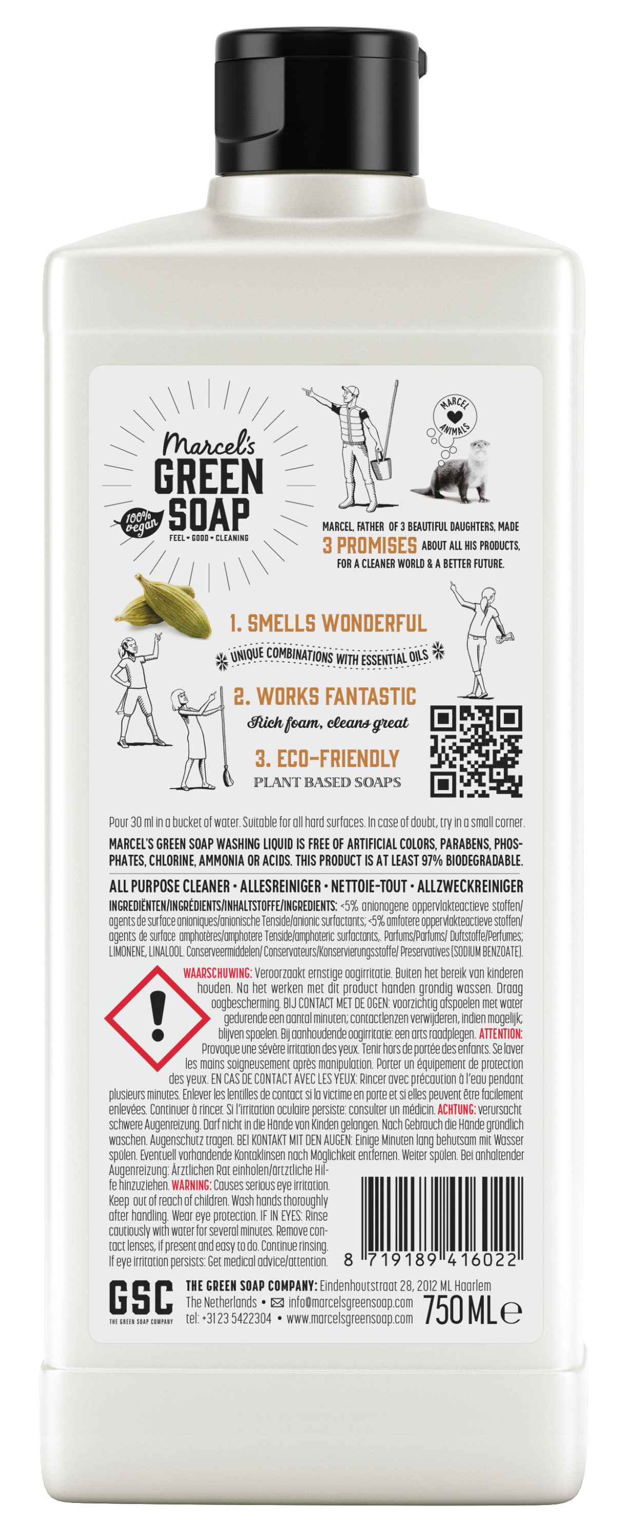 Marcel's Green Soap Allesreiniger sandelhout & kardemom in 750ml bottle, eco-friendly all-purpose cleaner with natural scent