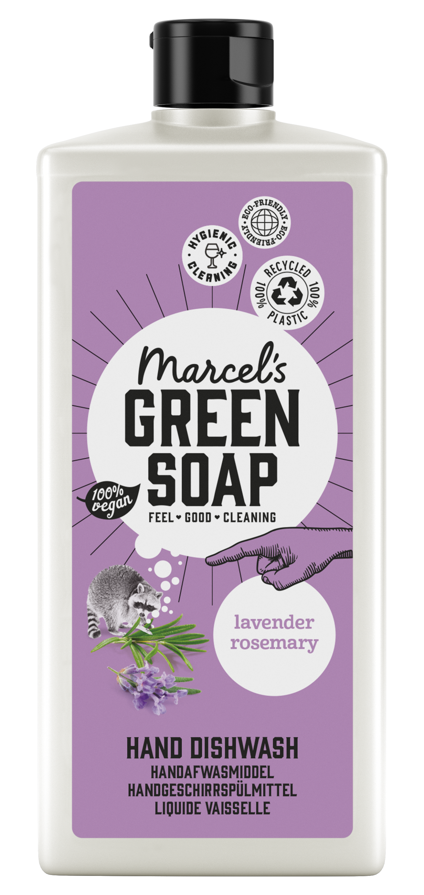 Marcel's Green Soap lavender and rosemary dish soap in a 500ml bottle with a green label and natural design.