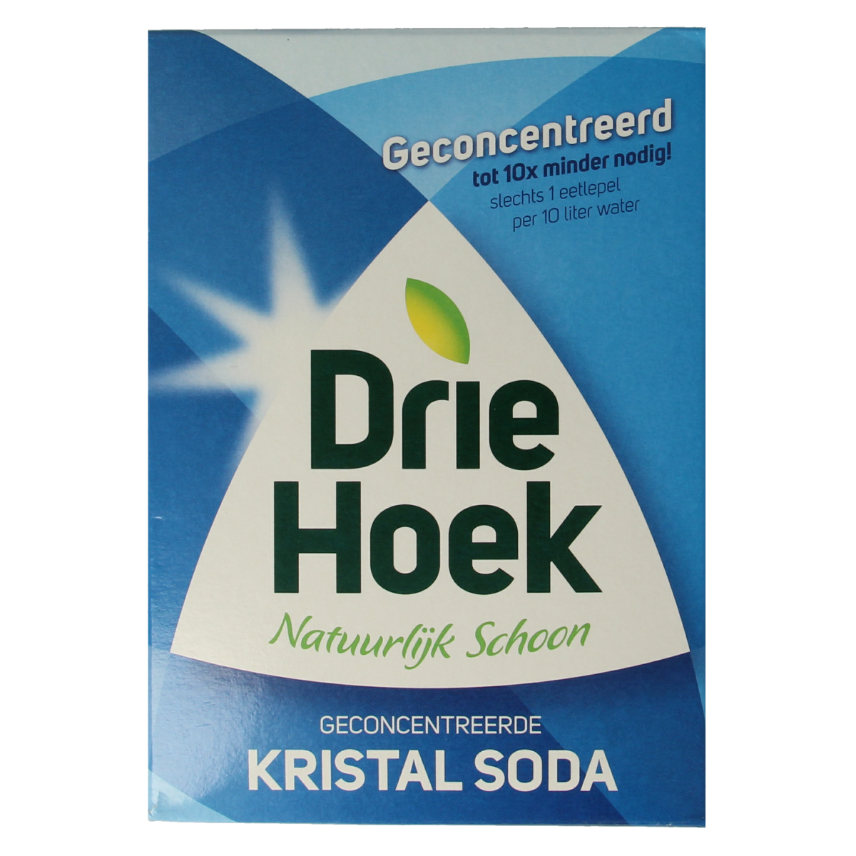 Driehoek Soda kristal, 600g, cleaning product with crystal-like appearance, in a clear container suitable for household cleaning.