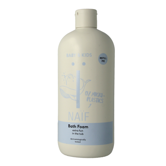 Naif Baby & Kids Bath Foam in a 500ml bottle, gentle cleanser for bath and shower suitable for children.