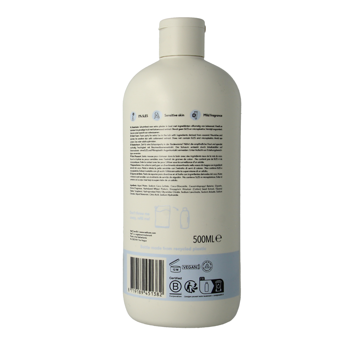 Naif Baby & Kids Bath Foam in a 500ml bottle, gentle bad en douche with a soft, child-friendly design and pump dispenser.