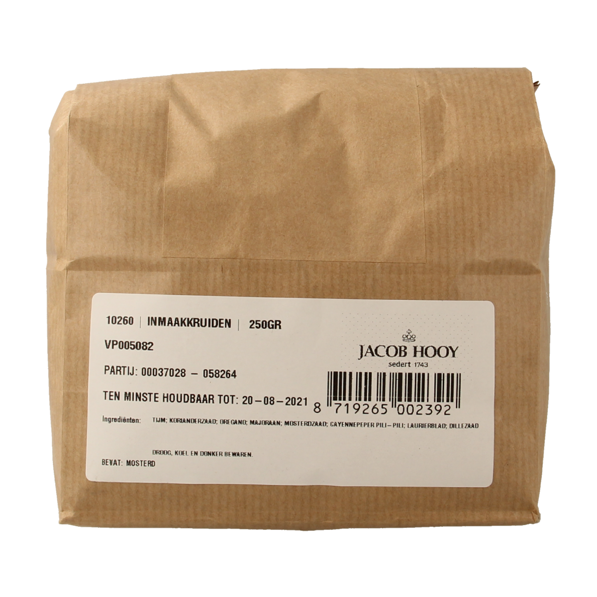 Jacob Hooy Inmaakkruiden 250g jar with mixed herbs, spices, and seasoning for cooking and flavoring dishes.