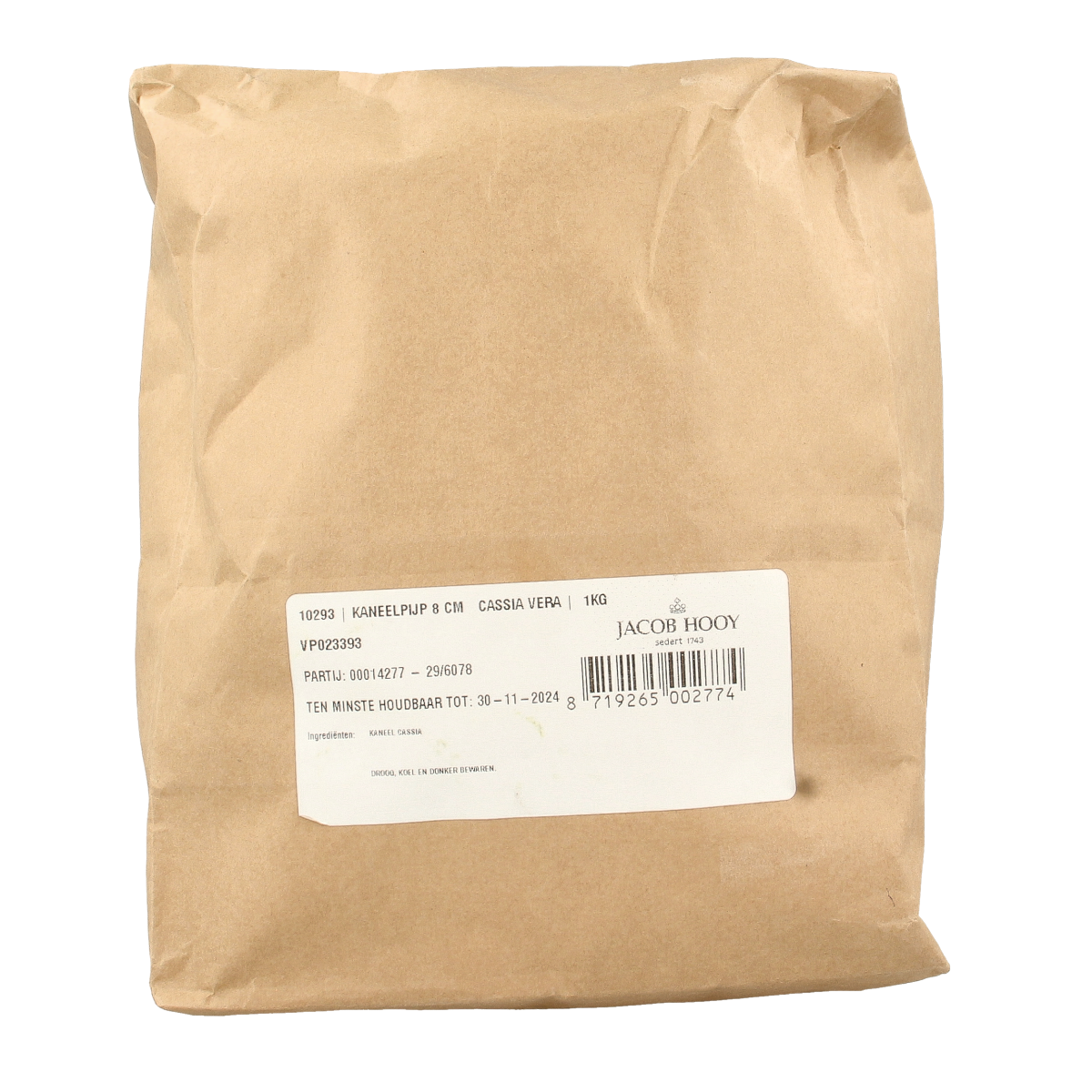 Jacob Hooy Kaneel sticks, 8cm, in a 1kg package, natural cinnamon spice for cooking and baking.