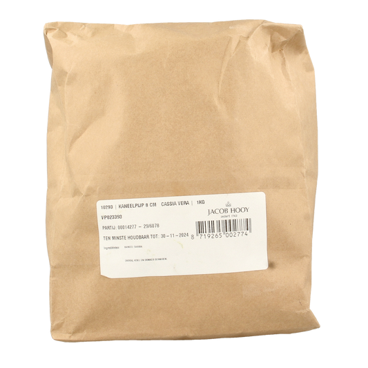 Jacob Hooy Kaneel sticks, 8cm, in a 1kg package, natural cinnamon spice for cooking and baking.