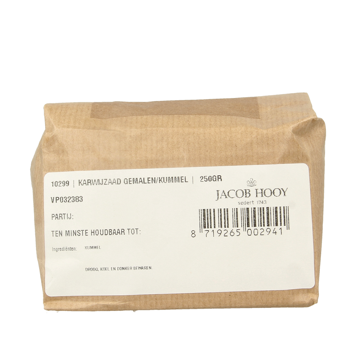 Ground Jacob Hooy caraway seeds in a 250g package, ideal for herbs, spices, and cooking.