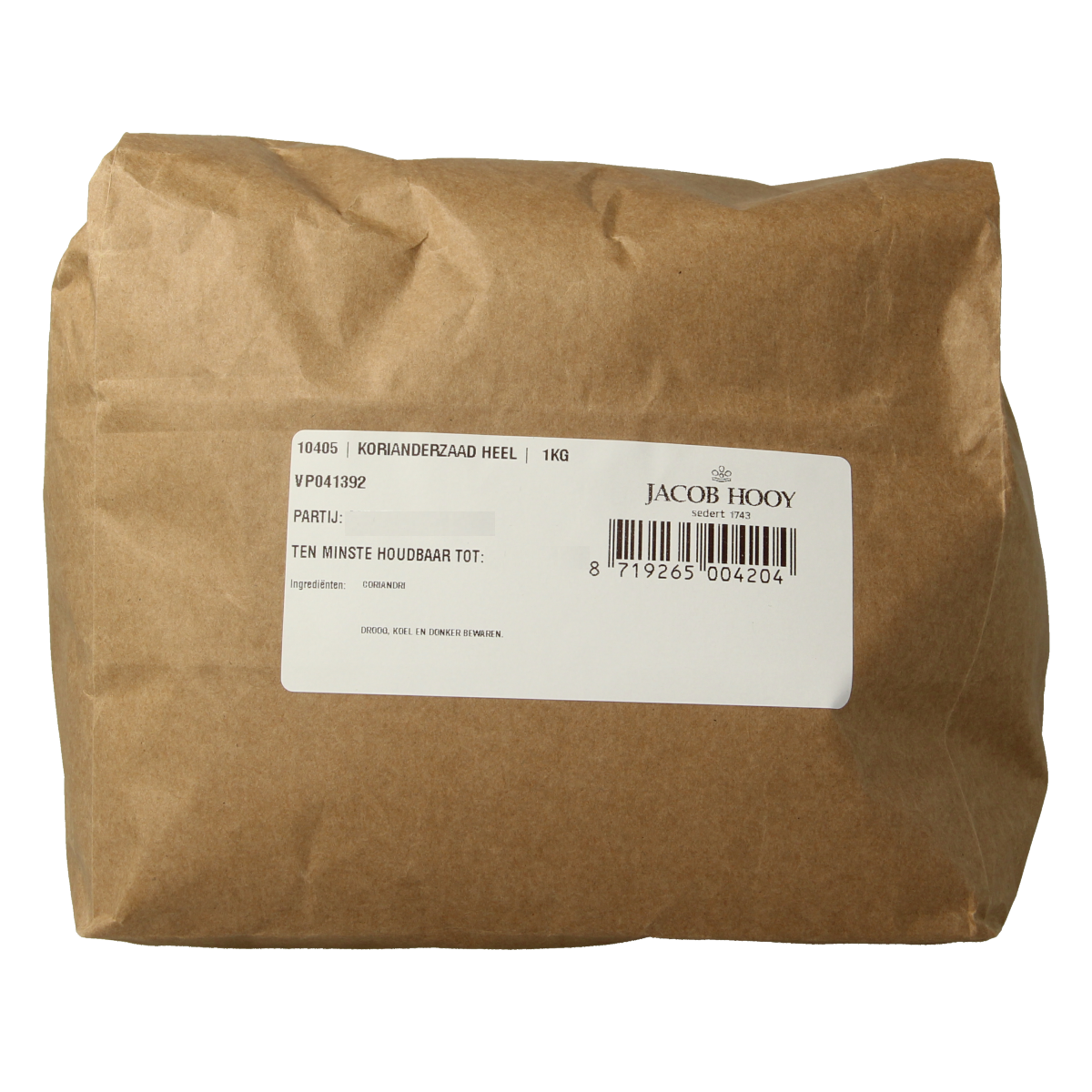 Jacob Hooy coriander seeds in a 1kg package, dried herbs and spices, natural coriander for cooking and seasoning.