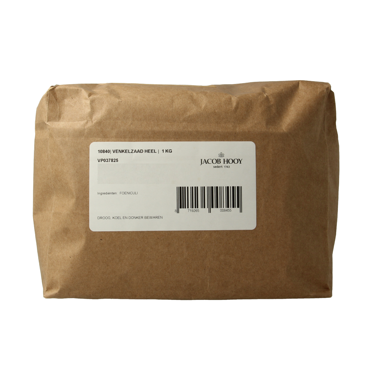 Jacob Hooy fennel seeds in a 1kg package, natural herbs and spices for cooking, from the Jacob Hooy brand.