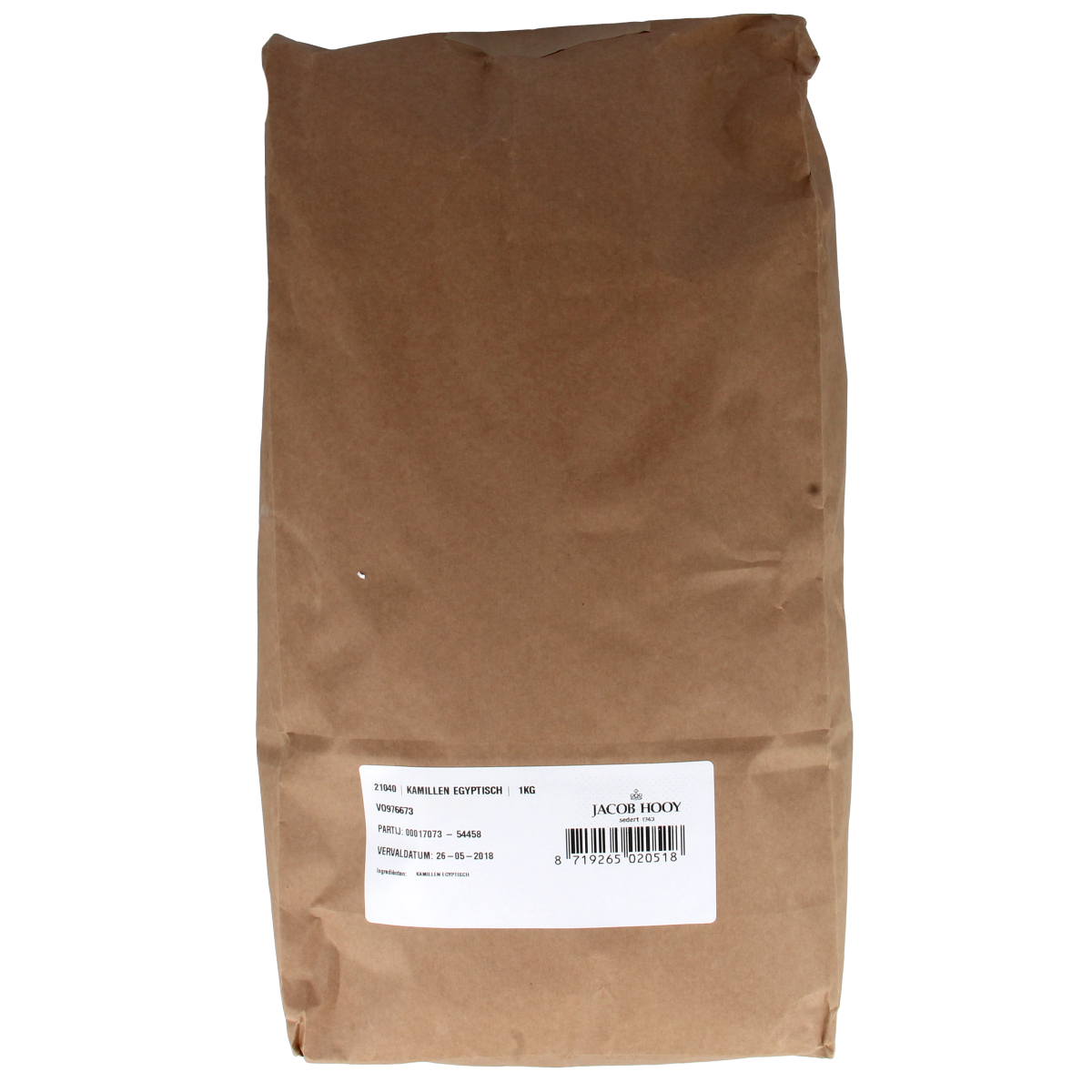 Jacob Hooy chamomile and matric flower herbal mix in a 1kg bag, traditional Dutch herbal blend for teas and remedies.