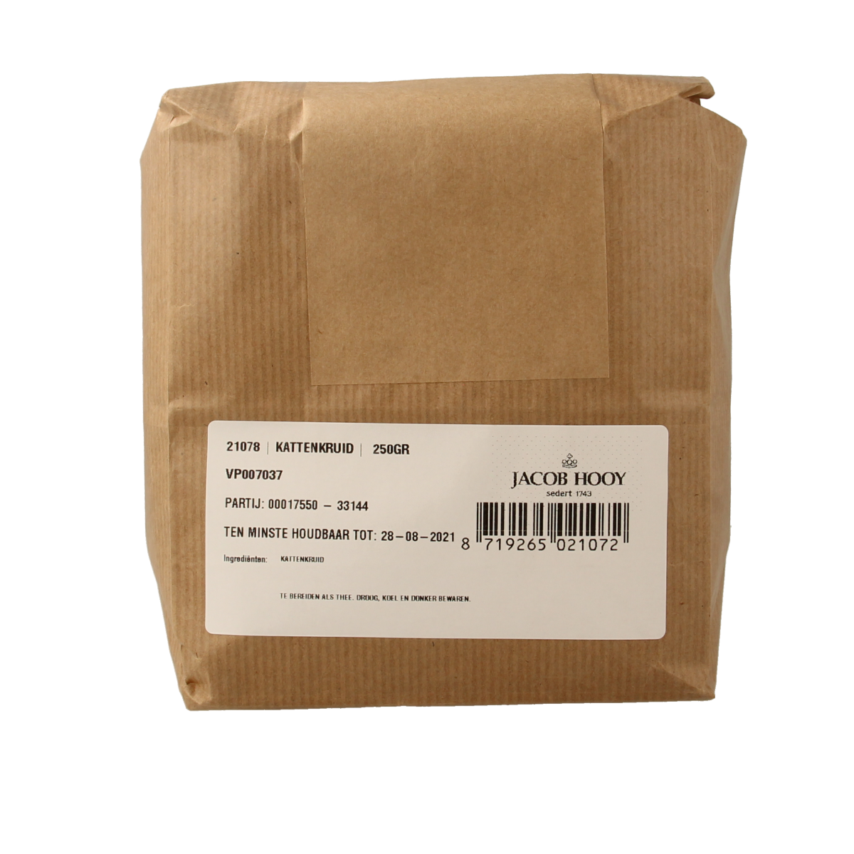 Jacob Hooy Kattekruid in a 250g package, a herbal spice blend used in cooking and seasoning dishes.