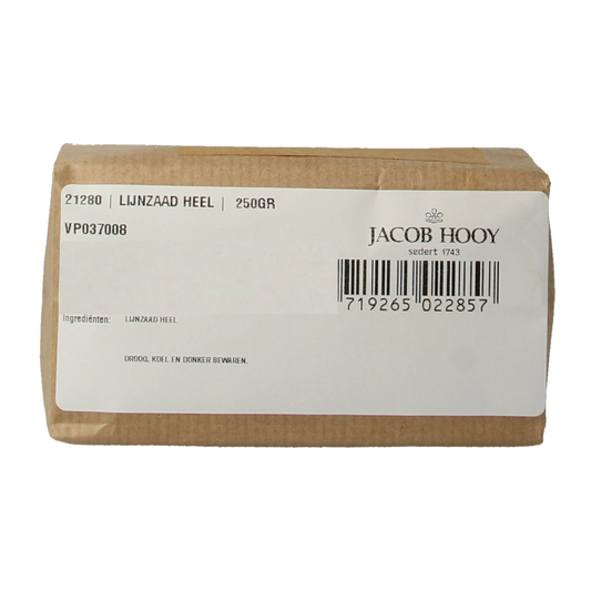 Jacob Hooy flaxseed in 250g package, a herbal spice used in cooking and baking, shown in a clear image.