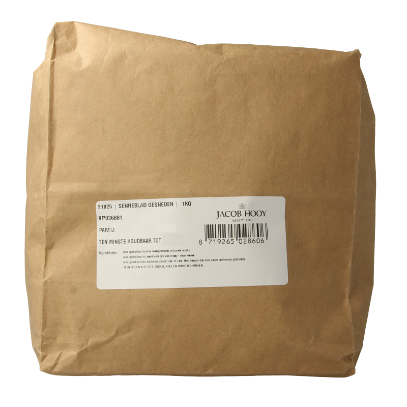 Sliced senneblad herbs in 1kg package by Jacob Hooy, used for cooking and seasoning in herbal and meal mixes.