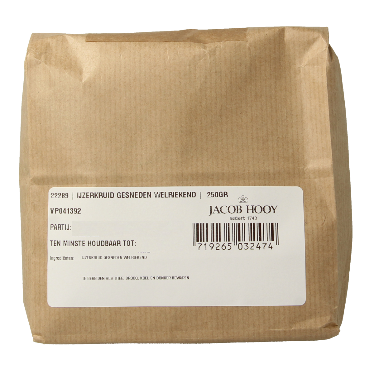 Sliced fragrant ironwort herb from Jacob Hooy in a 250g package, used for culinary and medicinal purposes.