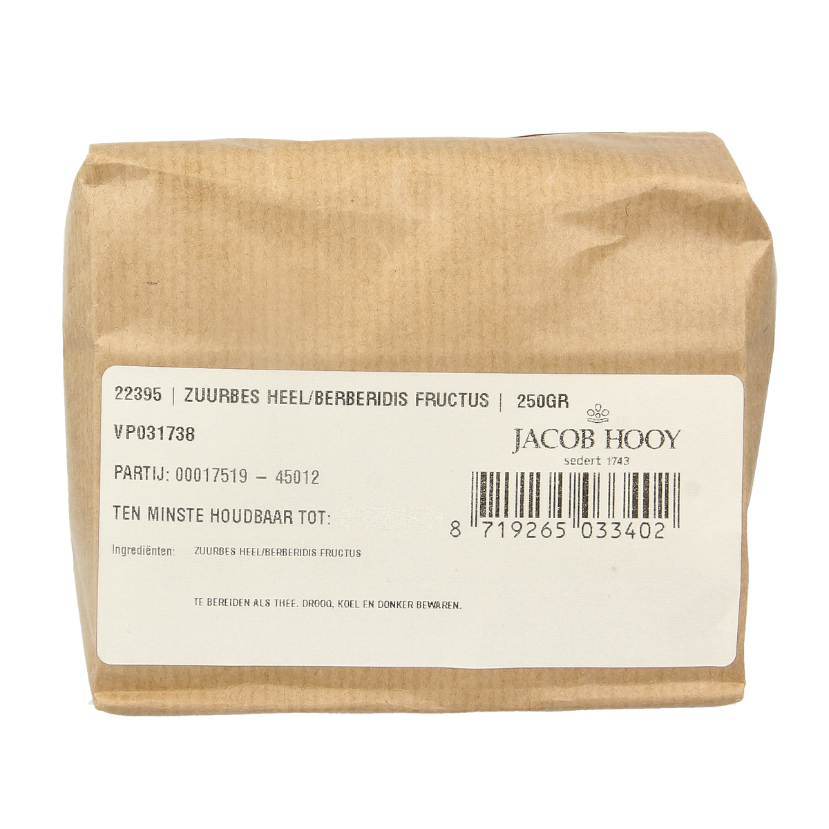 Jacob Hooy Zuurbes herbal spice mix in 250g package, part of Kruiden, Zouten en Maaltijdmixen collection