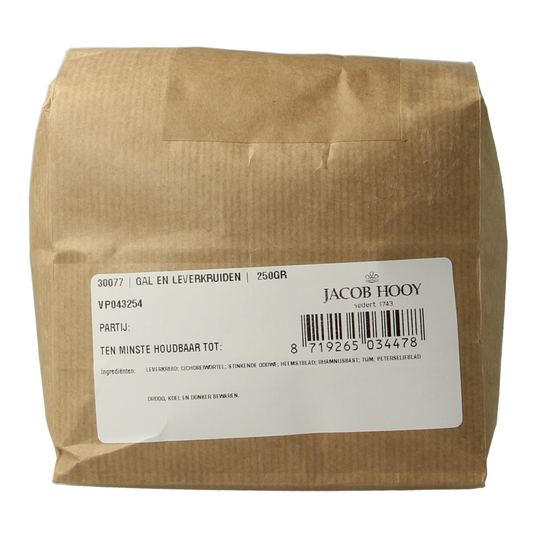 Jar of Jacob Hooy Gal en Leverkruiden herbal seasoning mix, 250g, with dried herbs and spices for cooking