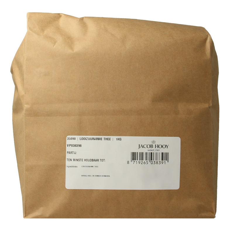 Jacob Hooy Looizuurarme thee in a 1kg package, featuring herbal tea leaves with a light, natural appearance and eco-friendly packaging.