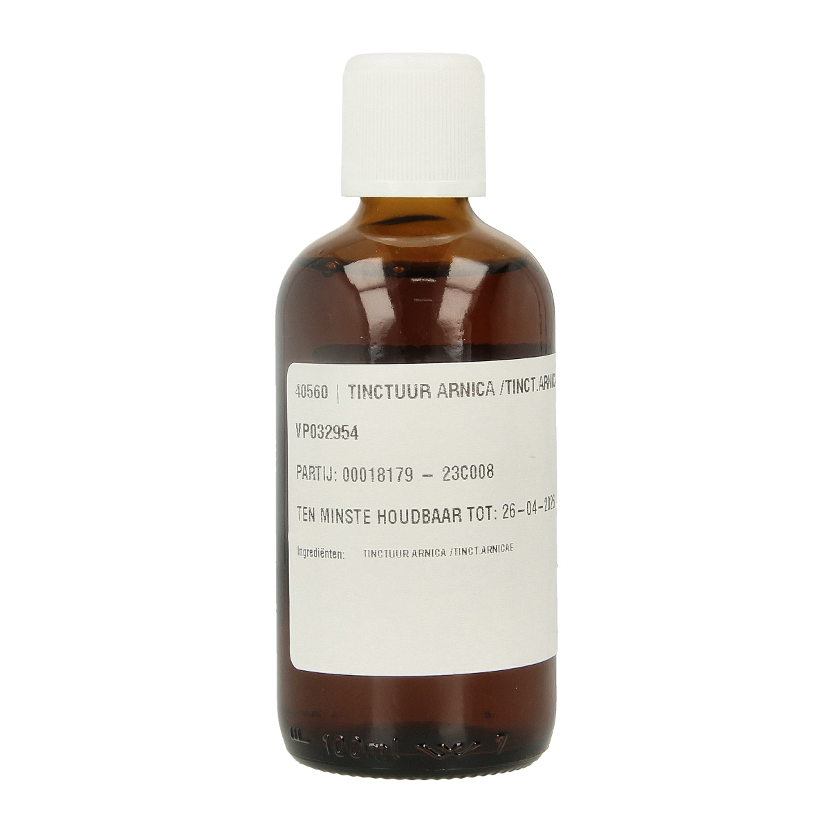 Jar of Jacob Hooy Arnica tincture in 100ml bottle, herbal remedy for soothing and healing purposes.