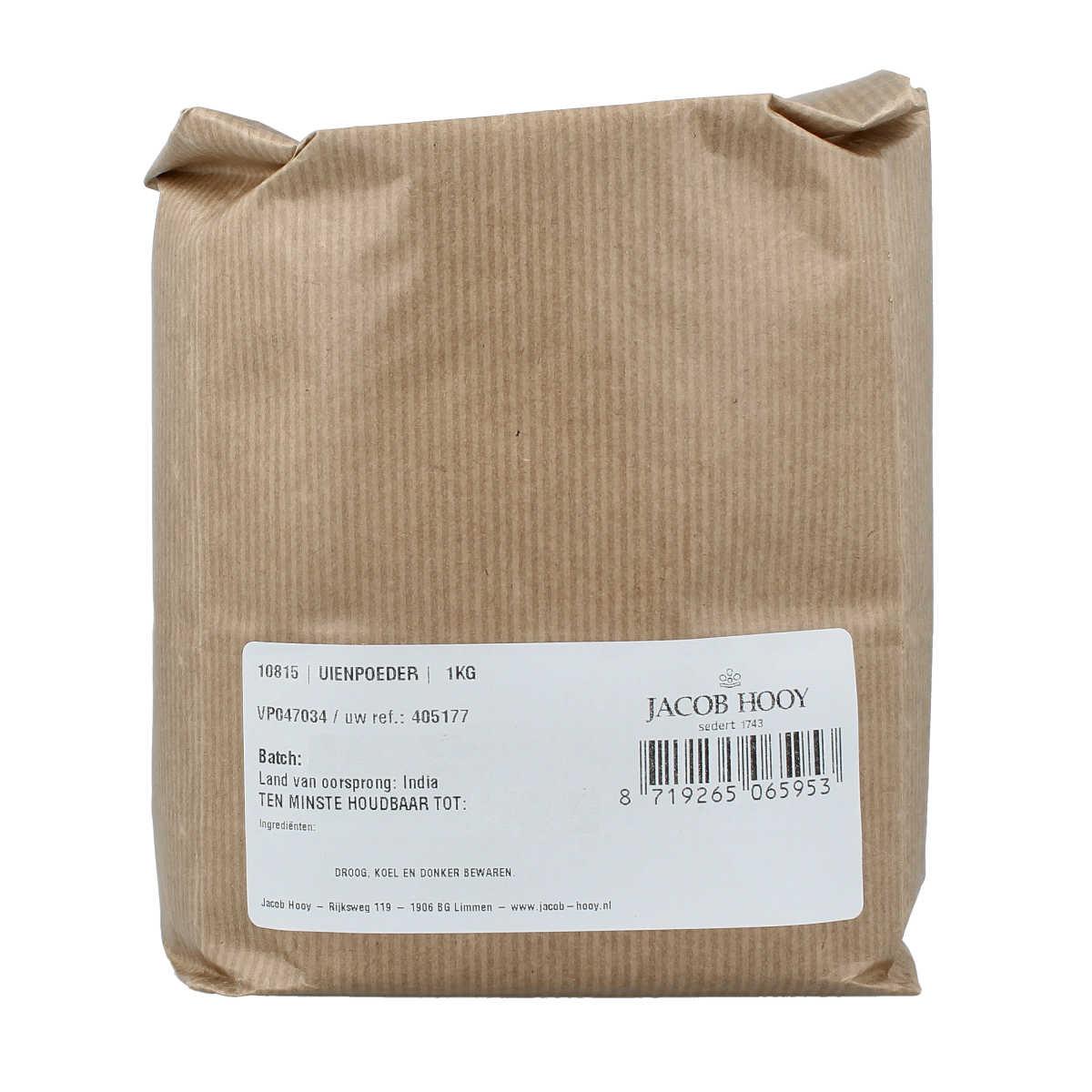 Jacob Hooy onion powder in a 1kg package, a herbal seasoning and meal mix for cooking.