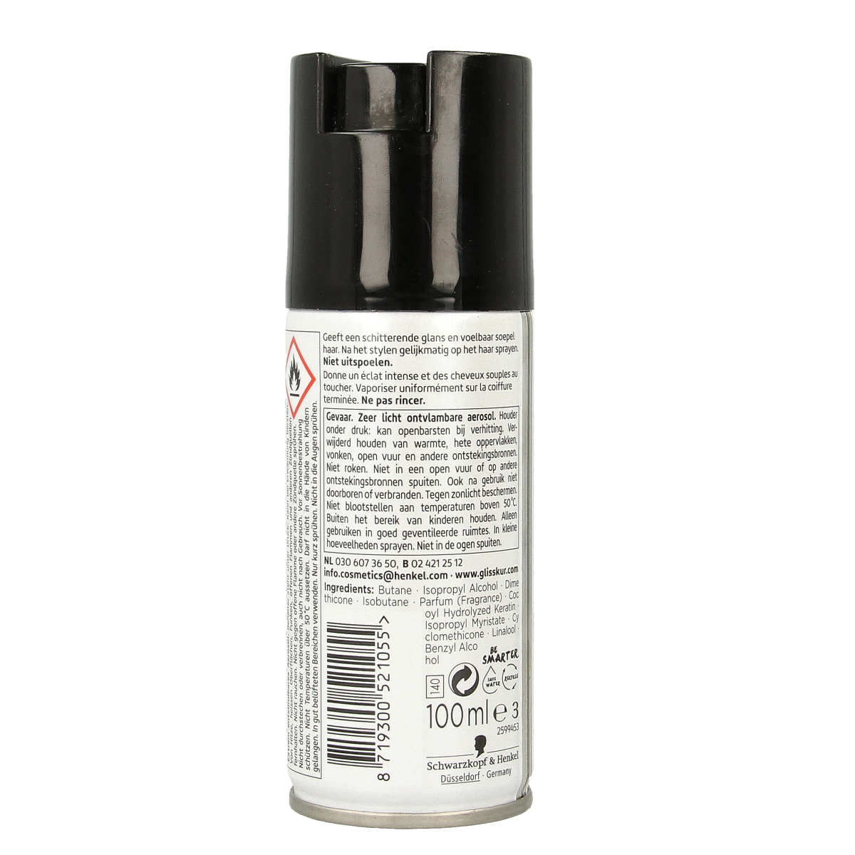 Gliss Kur total repair brillant hair tonic bottle, 100ml, in transparent packaging with a silver cap.