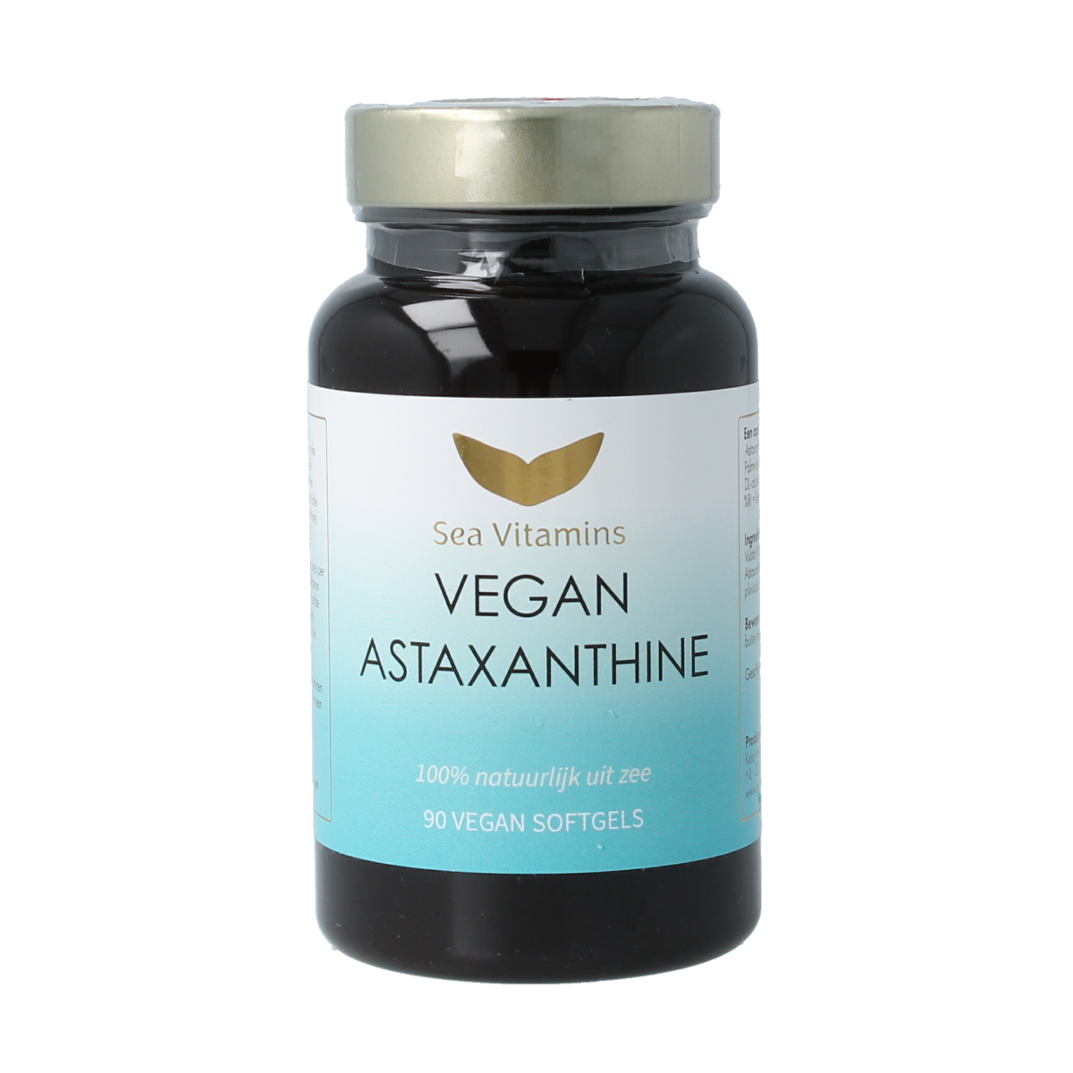 Sea Vitamins Astaxanthine vegan capsules, dietary supplement in vegetarian softgel form, showcasing the product packaging.