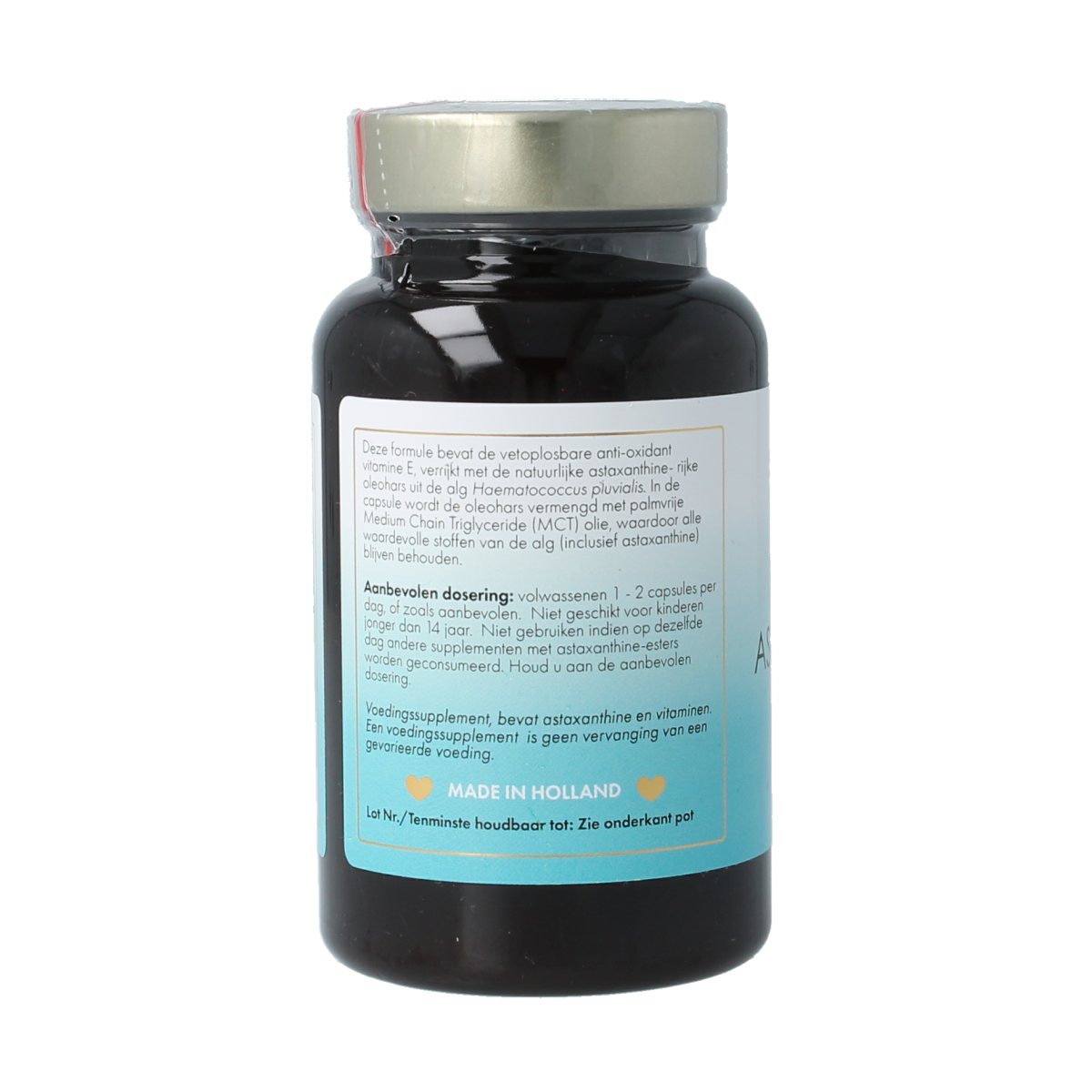 Sea Vitamins Astaxanthine vegan capsules, dietary supplement in a white bottle, with 90 vegetarian capsules visible.