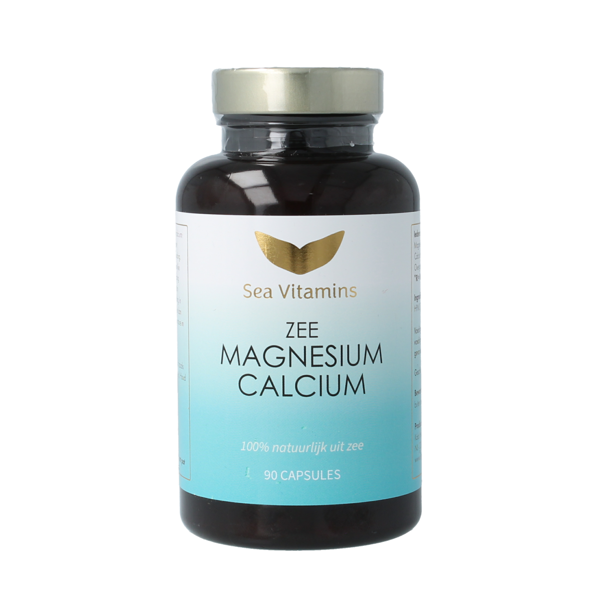 Sea Vitamins Magnesium and Calcium Zee vegetarian capsules, mineral supplement in a clear container with capsules visible inside.