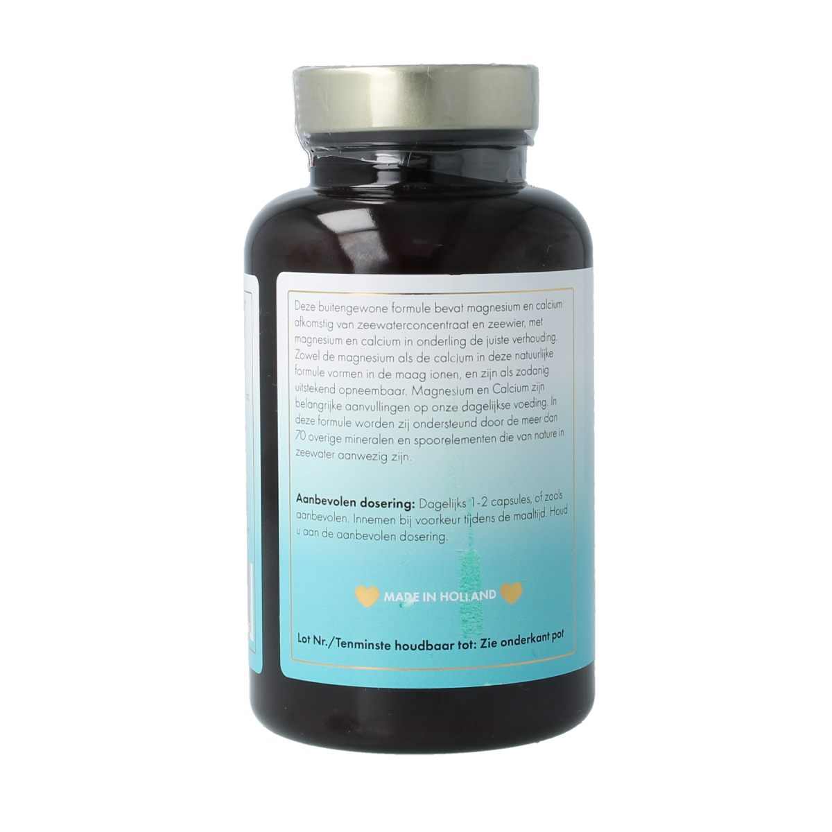 Sea Vitamins Magnesium and Calcium vegetarian capsules, mineral supplement in a white bottle with green label.