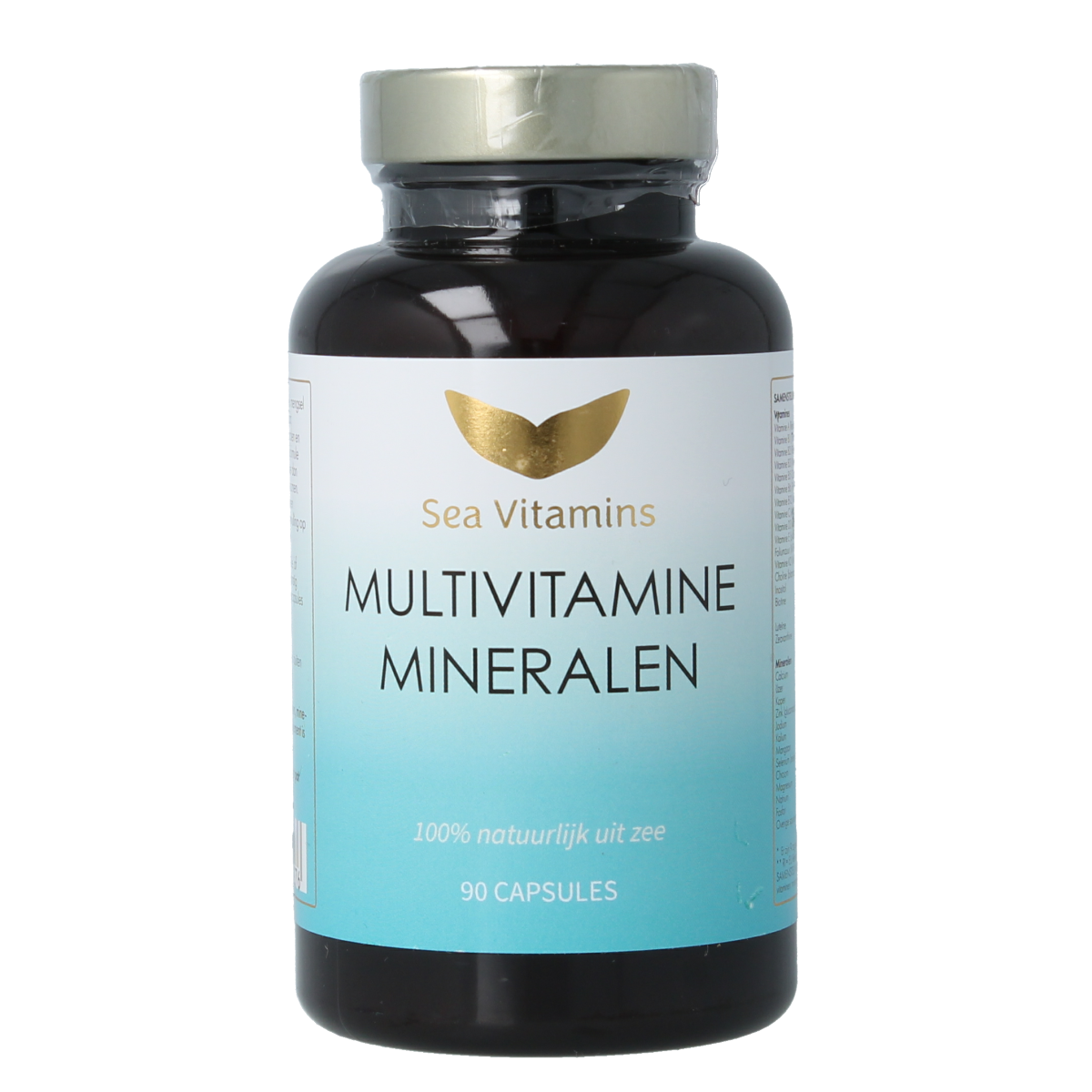 Sea Vitamins mineralen multivitamine capsules, vegetarian supplement bottle with 90 capsules, designed for daily mineral and vitamin intake.